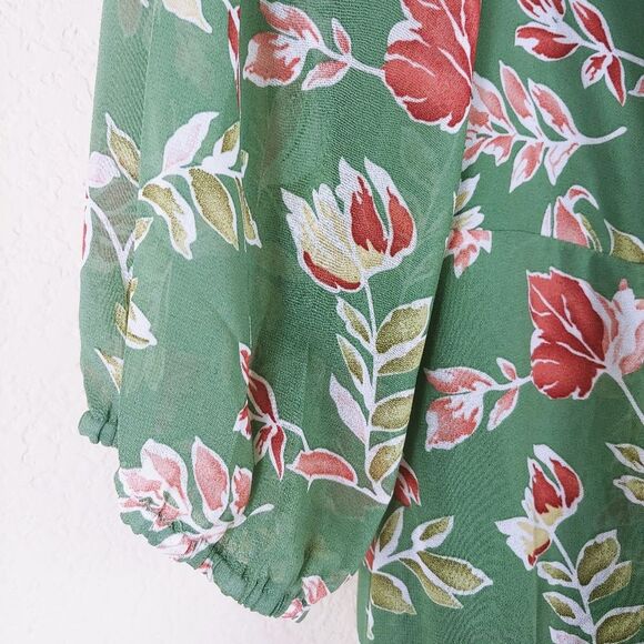 Skies are Blue green maxi dress floral ruffle trim 3/4 sleeves size Medium - Picture 8 of 8